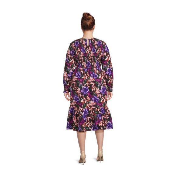 Floral Print Smocked Cotton Peasant Dress Pockets Size 2X 20W-22W New Boho Plus - Picture 2 of 12